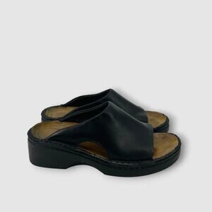 Naot Black Leather Platform Slide Sandals Size 37
